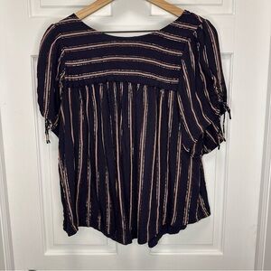 Anthropologie Women’s‎ Medium Black and Pink Striped Blouse